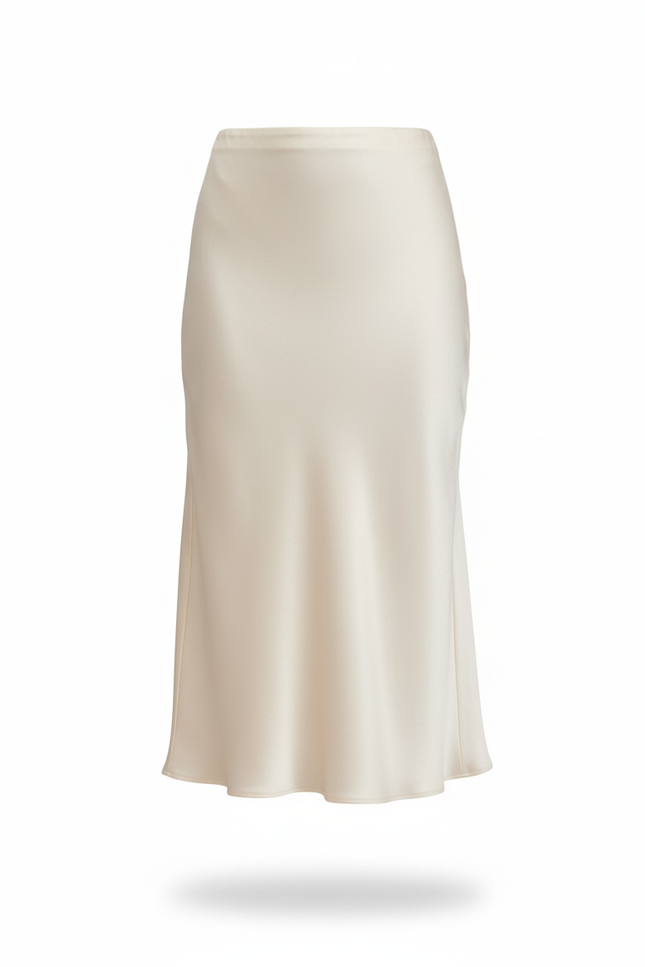 Jupe Midi En Satin Soie Ceinture Elastiquée