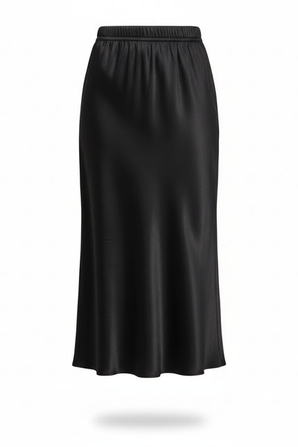 Jupe Satin Noire Midi Élégante