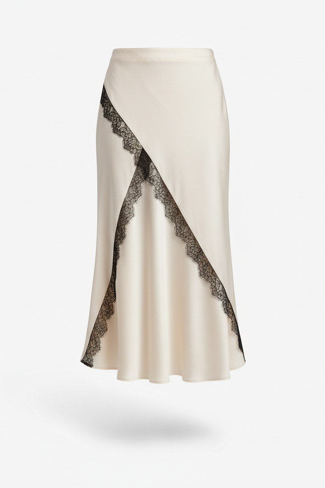 Jupe Satin Et Dentelle Courte Asymetrique Portefeuille