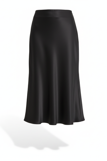 Jupe Satin Noire Midi Élégante Chic
