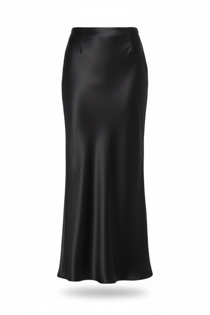 Jupe Satin Noire Maxi Fluide