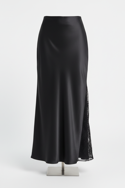 Jupe Satinée Noire Taille Élastique