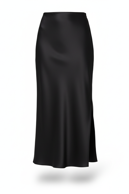 Jupe Satin Noir Fendue