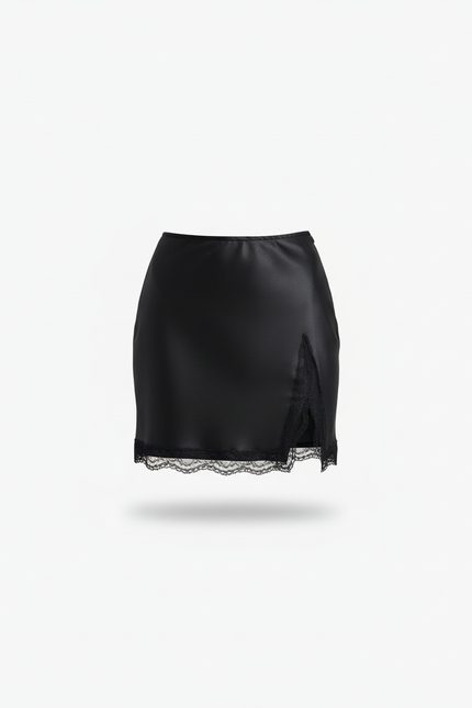 Jupe Fendue Noire En Satin