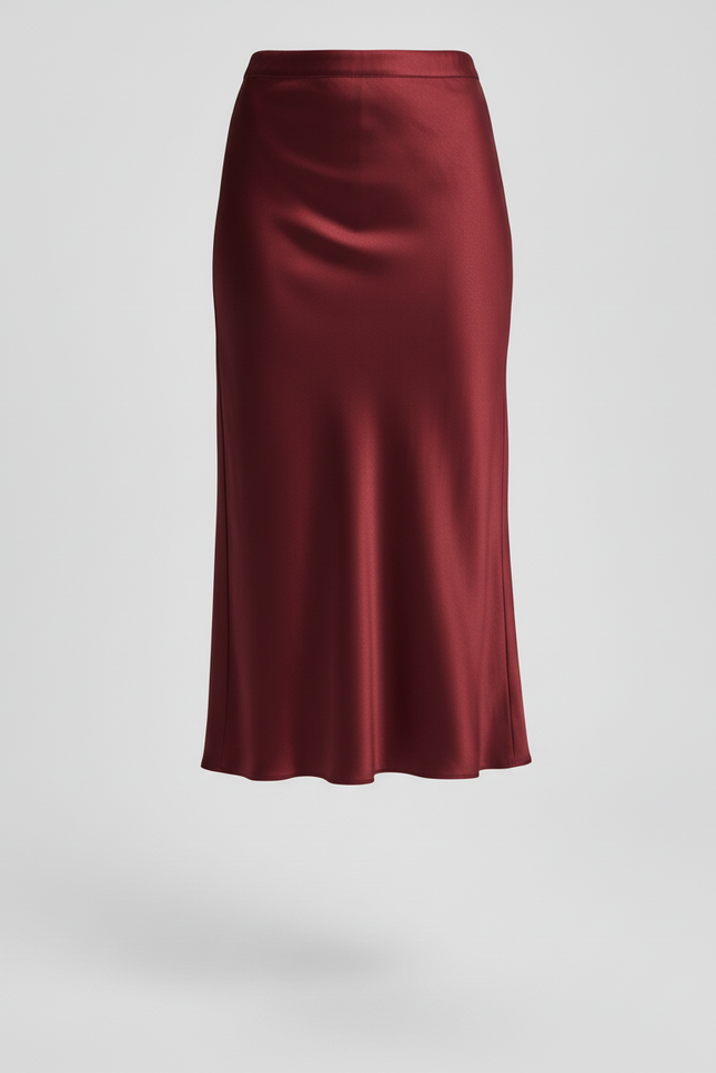Jupe Satin Bordeaux Fluide Élégante