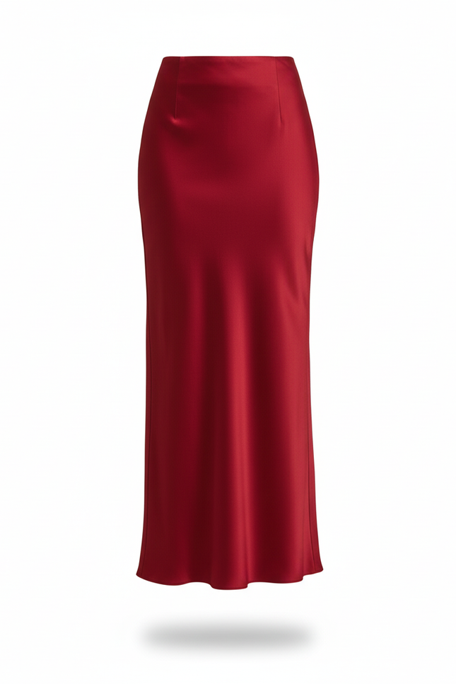 Jupe Satin Rouge Fluide Élégante