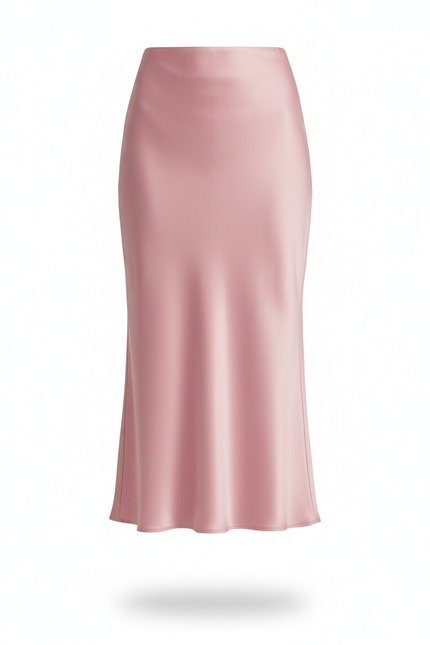 Jupe Rose Satinée Evasée Avec Ceinture Élastique Femme