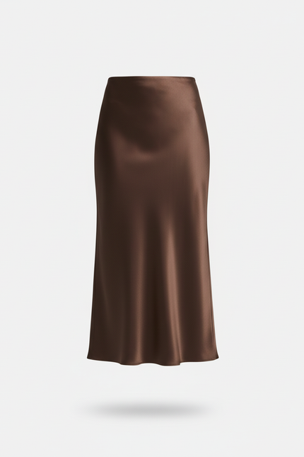 Jupe Satin Marron Fluide Élégante Chaleureuse