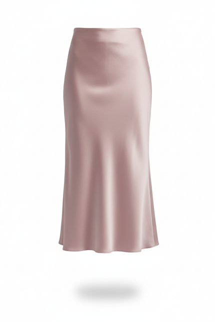 Jupe Satin Fluide Rose Poudré Élégante