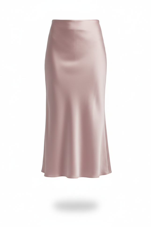 Jupe Satin Fluide Rose Poudré Élégante