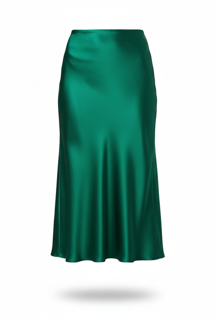 Jupe Satin Verte Fluide Élégante
