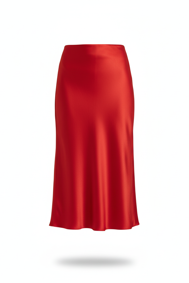 Jupe Satin Rouge Fluide Chic