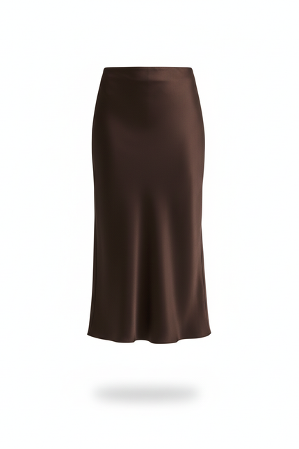Jupe Satin Longue Marron
