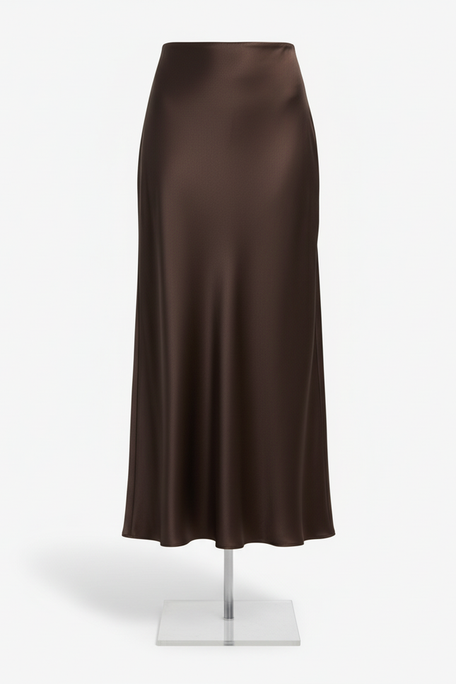 Jupe Satin Marron Fluide Chic