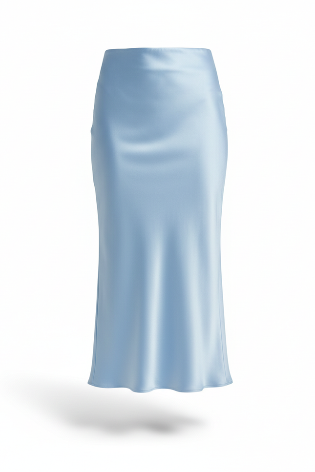 Jupe Satin Bleu Ciel Fluide Chic