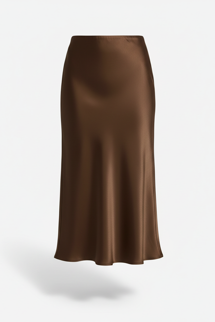 Jupe Satin Marron Longue Élégante