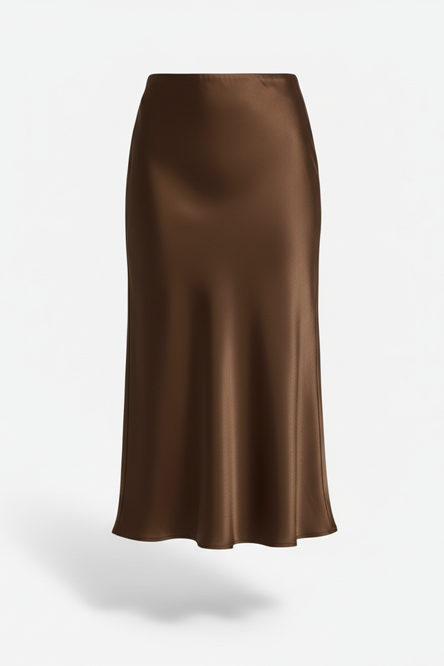 Jupe Satin Marron Longue Élégante
