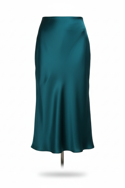 Jupe Satin Bleu Canard Fluide Élégante