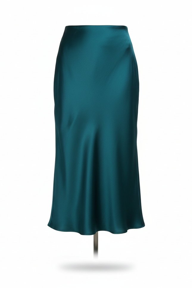 Jupe Satin Bleu Canard Fluide Élégante