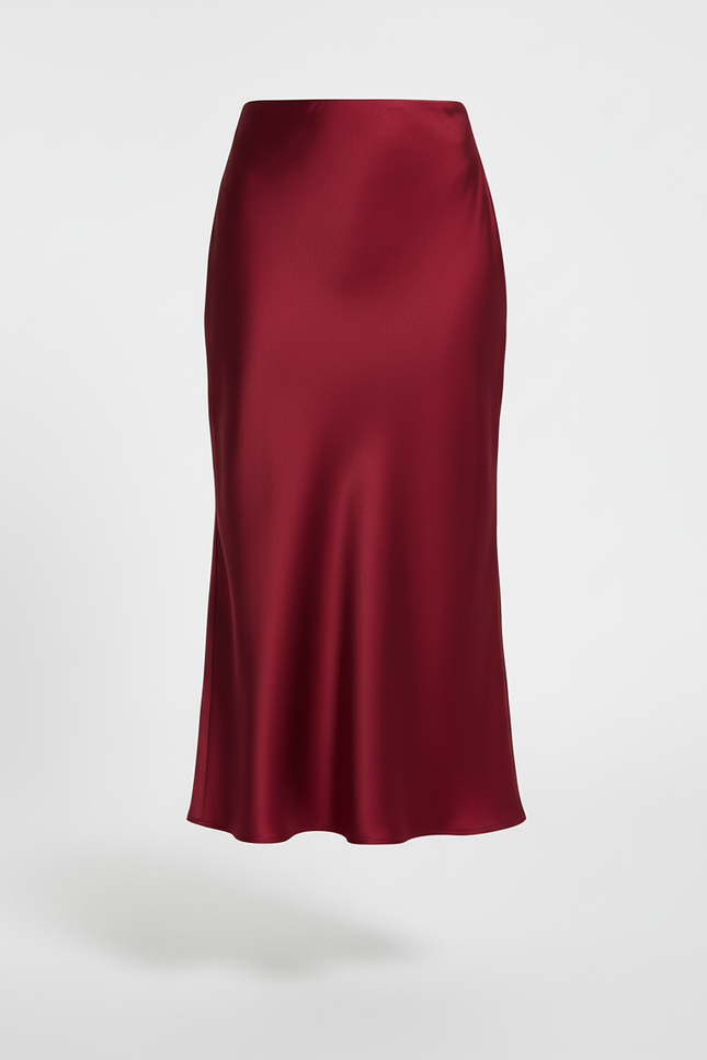 Jupe Satin Bordeaux Longue Élégante