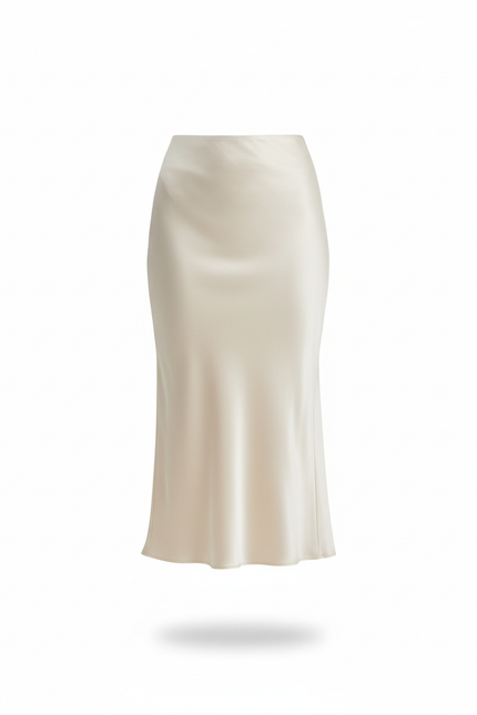 Jupe Satin Beige Midi Élégante