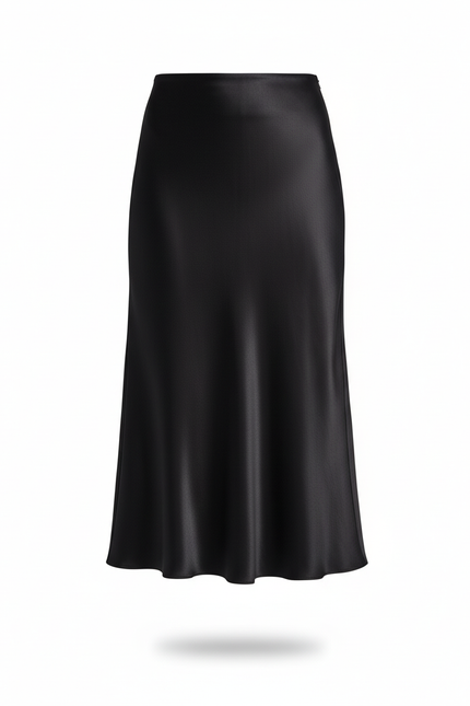 Jupe Longue Droite Satin Soie Noire