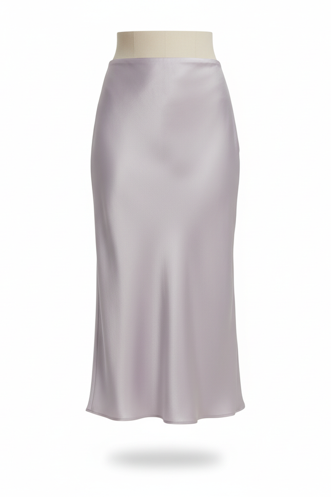 Jupe Satin Lilas Midi Fluide