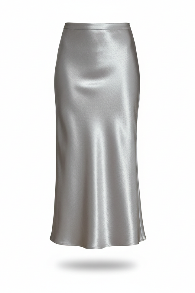 Jupe Satin Argentée Fluide Élégante