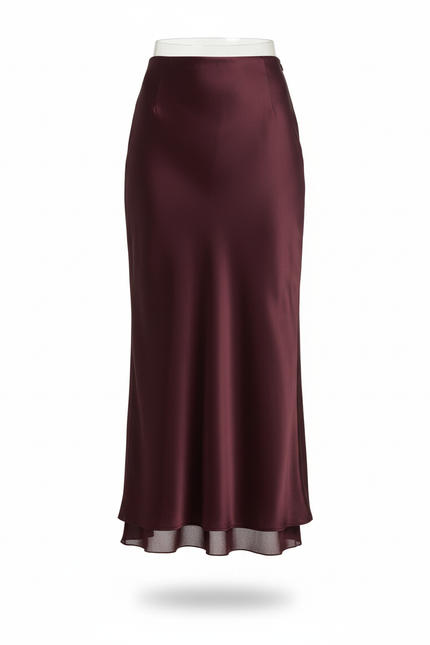 Jupe Satin Bordeaux Double-Couche Élégante