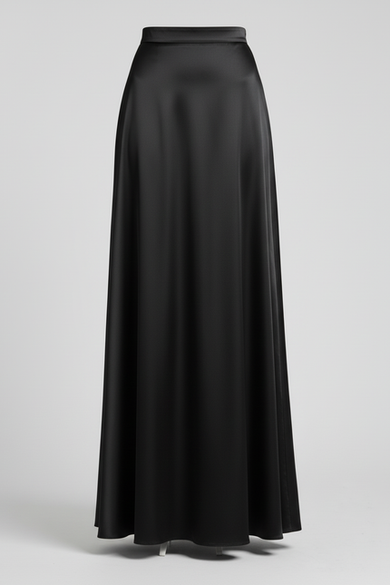 Jupe Satin Noire Fluide Élégante Moderne
