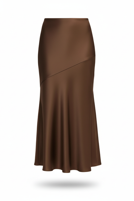 Jupe Satin Marron Évasée Élégante