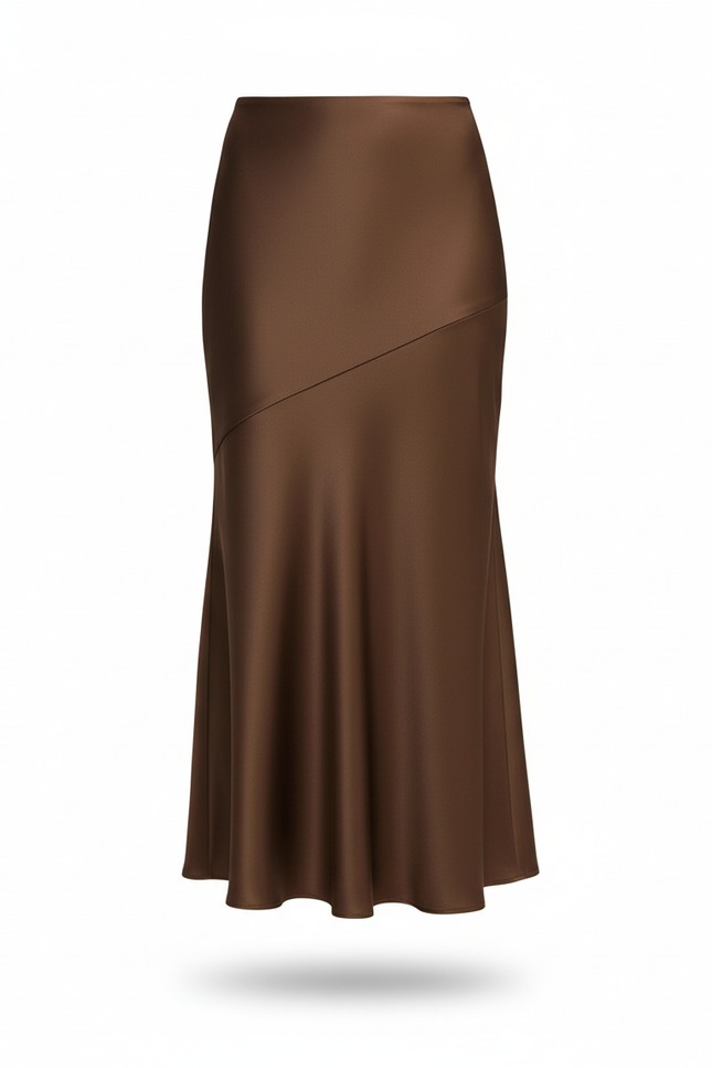 Jupe Satin Marron Évasée Élégante
