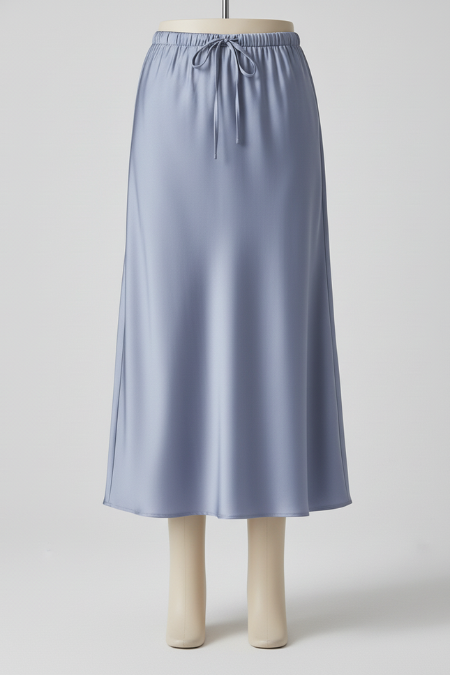 Jupe Satin Bleu Clair Fluide Élégante Lumineuse