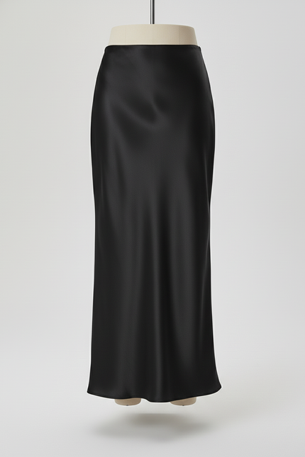 Jupe Satin Noire Fluide Élégante Féminine