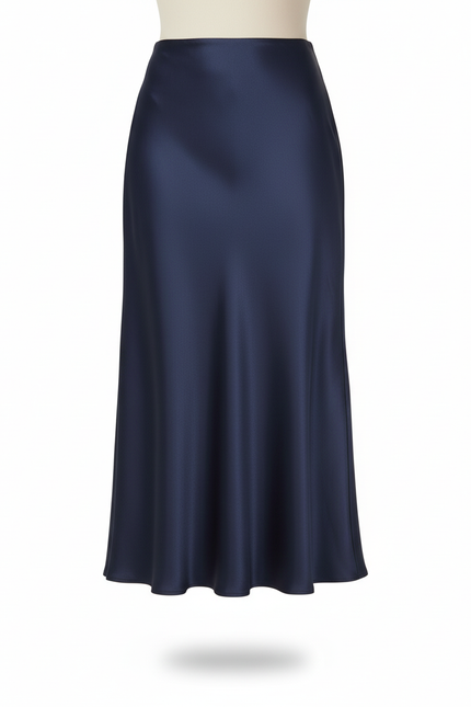 Jupe Longue Satin Bleu Marine