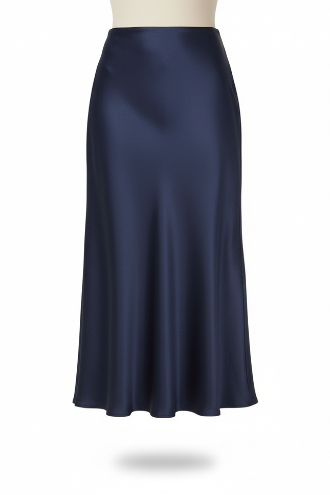 Jupe Longue Satin Bleu Marine