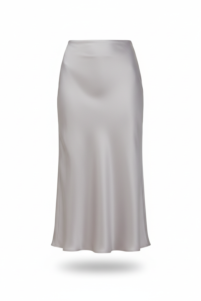 Jupe Satin Gris Clair Fluide Élégante