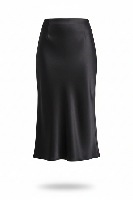 Jupe Satin Noire Midi Élégante Classique