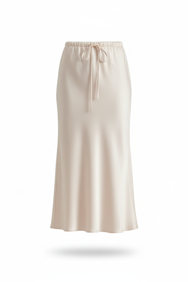 Jupe Satin Crème Cordon Élégante