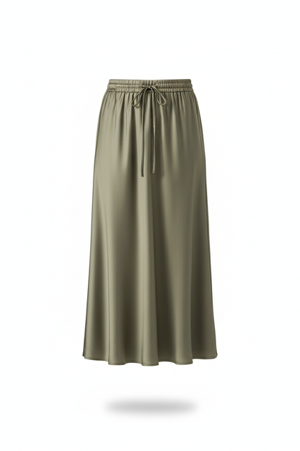 Jupe Satin Kaki Fluide Élégante