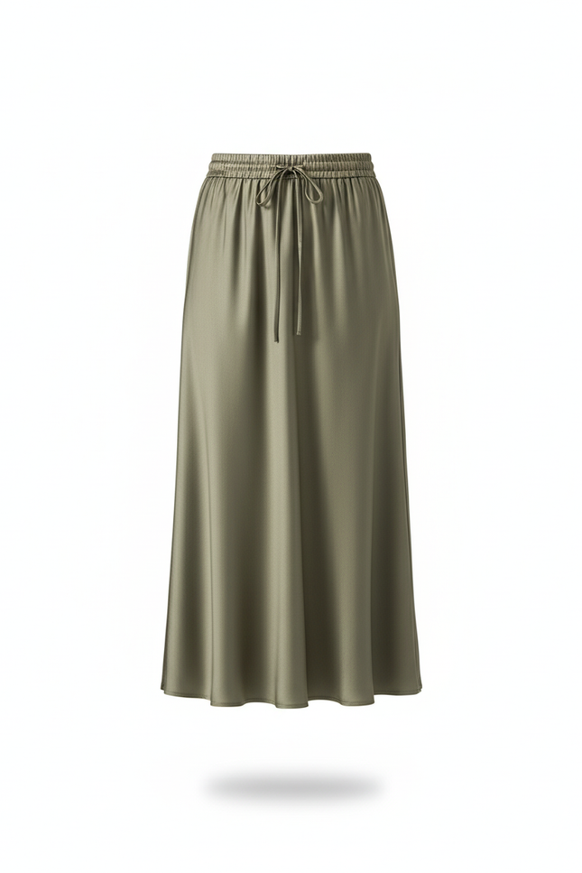 Jupe Satin Kaki Fluide Élégante