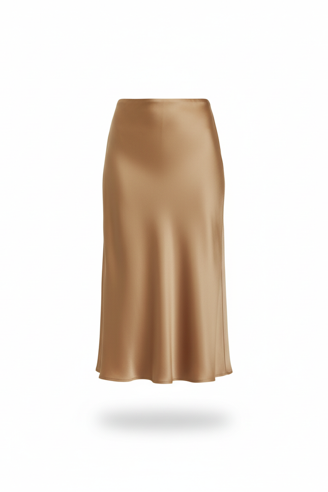 Jupe Satin Camel Midi Fluide