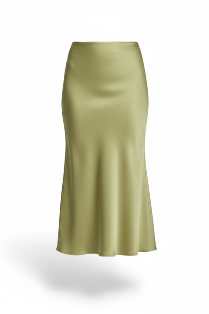 Jupe Satin Verte Fluide Élégante Fluide