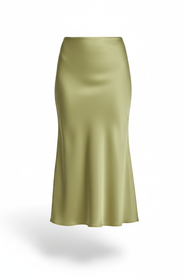 Jupe Satin Verte Fluide Élégante Fluide
