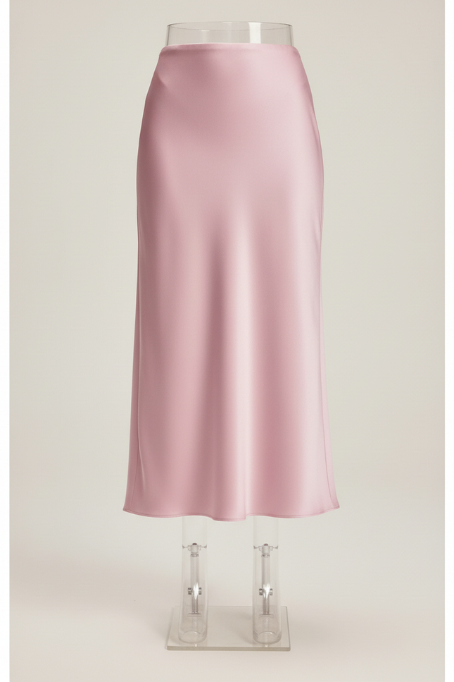 Jupe Satin Rose Pâle Fluide Élégante Romantique