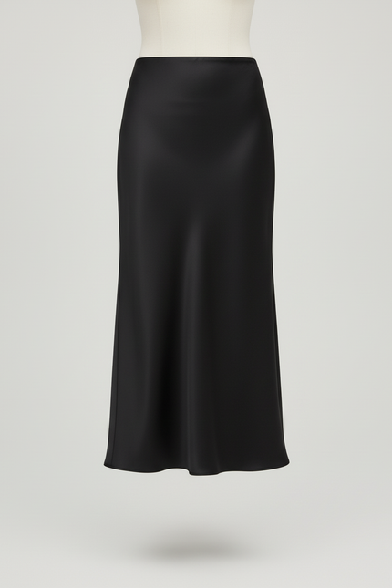 Jupe Satin Noire Fluide Élégante Intemporelle