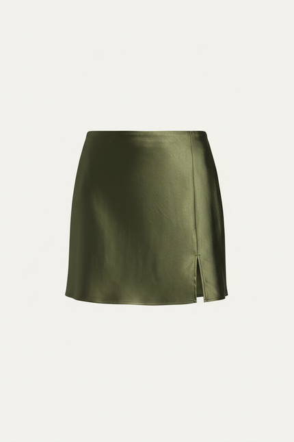 Jupe Satin Kaki Fente Chic