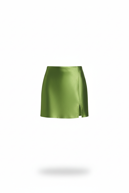 Jupe Satin Verte Fendue Chic