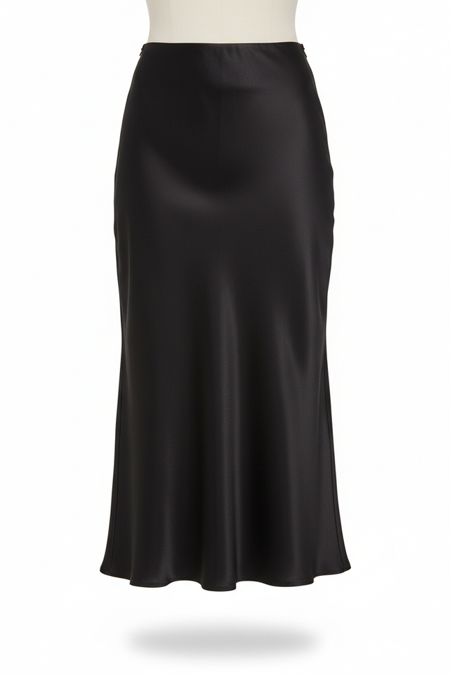 Jupe Satin Noire Fluide Élégante Subtile