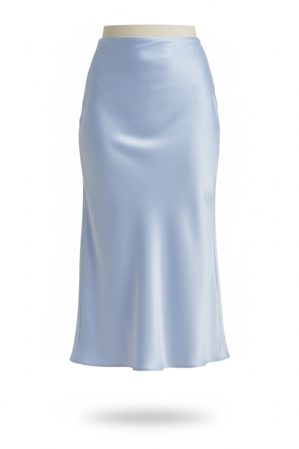 Jupe Satin Bleu Ciel Fluide Élégante